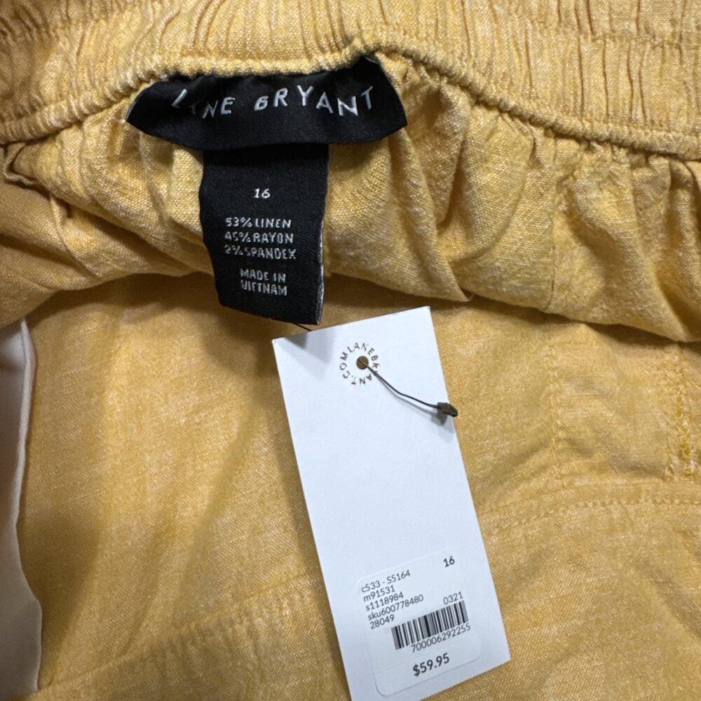 Lane Bryant Wide Leg Crop Pants Women 16 Yellow Mustard Linen Collection MidRise - Picture 2 of 15